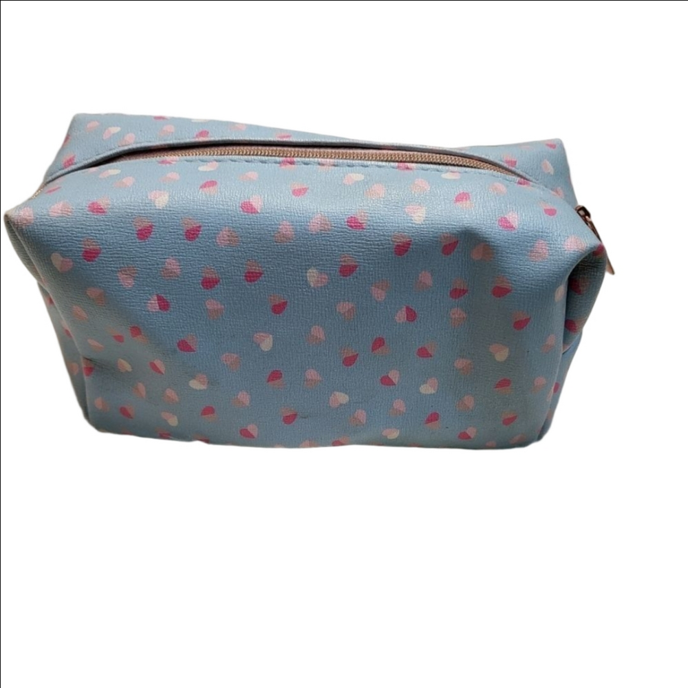 Blue Cosmetic Case Medium Pink Hearts
